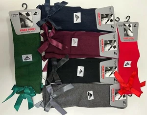 3/6/12 Pairs Pack Girls Knee High School Socks With Bow Multi Colours & Sizes - Picture 1 of 16