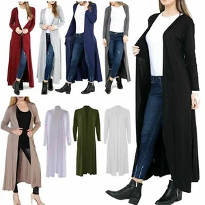 Womens Ladies Longline Open Boyfriend Long Sleeve Maxi Cardigan Size Plus Size  - Picture 1 of 13