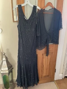 Chesca Gunmetal Gris Cuentas Años 20 Gatsby Noche Boda Crucero Vestido y Chaqueta 24 - Imagen 1 de 13