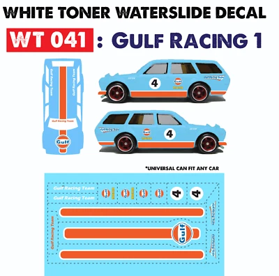 WT041 White Toner Waterslide Decal GULF RACING 1 For Custom 1:64 Hot Wheels  - Image 1 of 4