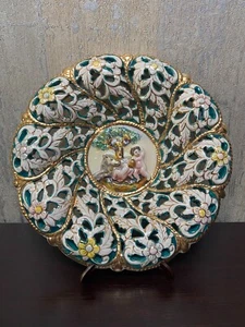 Piatto da parete vintage italiano Capodimonte Romolo e Remo oro dorato - Foto 1 di 4