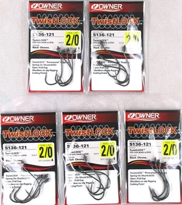 (5) Packs Owner Twistlock Hooks Size 2/0 Black Chrome Hook 5136-121 Brand New - Picture 1 of 3