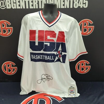 Larry Bird Signed White Mitchell & Ness USA Shooting Shirt JSA/LB Autographed - Image 1 of 3