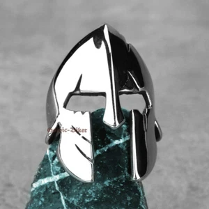 Men's Spartan Warrior Knight Hero Helmet Ring Stainless Steel Mask Men's Biker - Picture 1 of 5