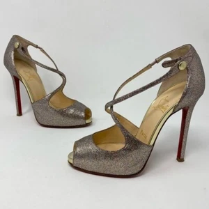 Christian Louboutin Wrap 120 Specchio Glitter Peep Toe Pump size 36.5 - Picture 1 of 11