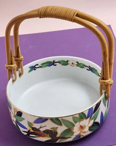 Takahashi San Francisco TROPICALE Hand Decorated Porcelain Bamboo Handled Basket - Picture 1 of 12