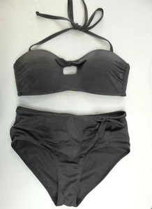 Athleta Women's S Two Piece Bikini Aqualuxe Knot Bandeau High Rise Set Grey - Picture 1 of 8