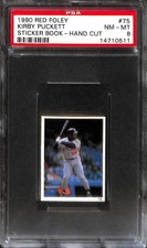 1990 Red Foley #75 KIRBY PUCKETT STICKER BOOK - HAND CUT PSA 8 14710511