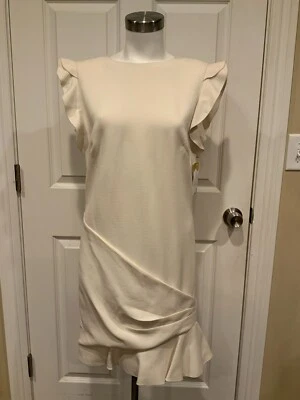 Emilio Pucci Cream Wool Blend Shift Dress W/ Ruffles, Size 12 (US) 46 (IT) - Image 1 of 4