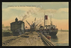 Fairport Harbor OH: c.1907 postal barco de descarga por Whirleys - Córcega Duluth - Imagen 1 de 2