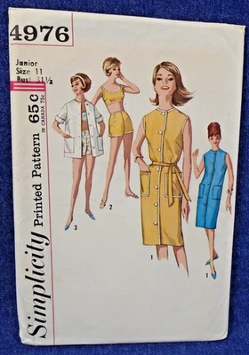 Vintage 60s Simplicity Pattern 4976 Jr Dress Bra Top Shorts Coverup 31.5" Uncut - Image 1 of 2