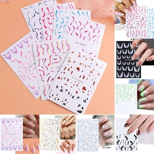 Sticker Swirl Geometry Nails Print on Cow Decal Line Nail Manicure 3D Charms - Picture 1 of 30