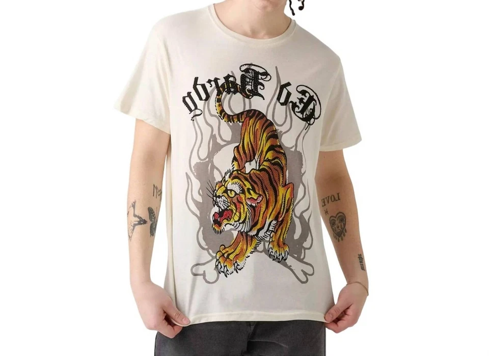 Футболка Ed Hardy Crawling Tiger со стразами цвет слоновой кости - Изображение 1 из 1