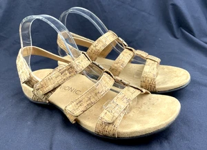 Vionic bernsteinfarbene verstellbare Riemchensandalen Kork Komfort Fußgewölbestütze flach Größe 10 - Bild 1 von 9