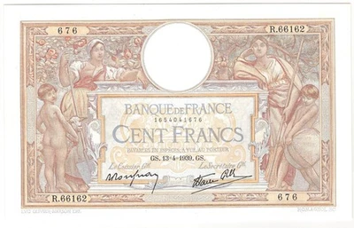 FRANCE  100  Francs  1939  P:86b  AU  Banque de France - Image 1 of 2