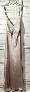 Vintage Damen Gilligan & Omalley Rosa Satin & Spitze Nachthemd Schlupfkleid XL Maxi - Bild 1 von 12