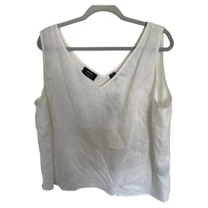 NWT Dana Bushman white Sleeveless Tank Top double V linen plus size 18 - Picture 1 of 10