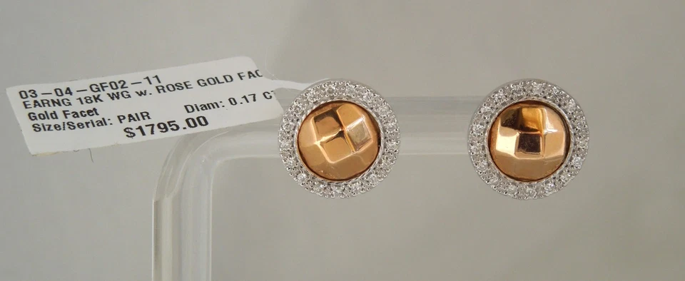 Aretes Charriol de diamantes de 0,17 quilates de oro blanco y rosa de 18 quilates $1.795 nuevos con etiquetas y caja Foto 1 de 1