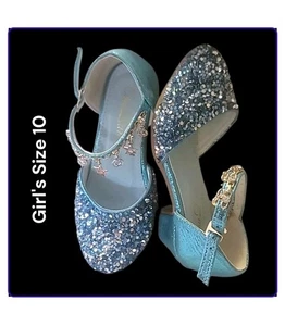 Size 10 Toddle Girls Princess Party Shoes Glitter High Heel Shoes Girls Sandals - Picture 1 of 15