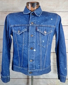 70s 80s Vintage Levis Type 3 Trucker Jacket 36 USA Distressed Polycotton Denim - Picture 1 of 18