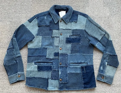 RRL Ralph Lauren Thick Indigo Cotton Patchwork Sweater Cardigan-MEN-XL-RARE - Image 1 of 4