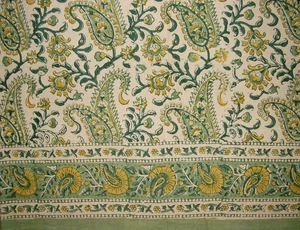 Rajasthan Paisley Block Print Curtain Drape Panel Cotton 46" x 88" Green - Picture 1 of 2