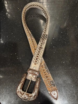 BB Simon Belt Medium 1857 S91 Brown Tan White Leather Belt - Great Preowned Cond - Image 1 of 4