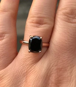 10K Yellow Gold 4Ct Cushion Quality AAA Lab Created Black Diamond Solitaire Ring - Picture 1 of 6