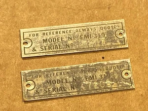 Pair of Vintage EMI Model 319 Metal Logo Nameplate Badges for Speakers - Picture 1 of 6