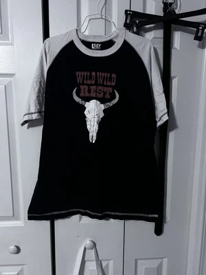 The Lazy One Sleep Shirt Size Medium, black, white sleeves, cow skull EUC - Image 1 of 3