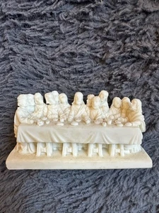 Vintage Cream Alabaster Hand Carved “The Last Supper” Made In Italy Jesus Easter - Picture 1 of 6