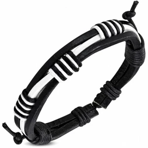 Pulsera Hombre de Cuero Blanco y Negro Con Cuerdas Blancas Y Negras - Imagen 1 de 1