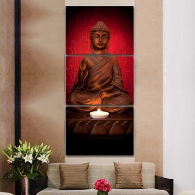 Póster de arte de pared con impresión en lienzo de 3 piezas de estatua religiosa de Buda decoración del hogar Foto 1 de 4