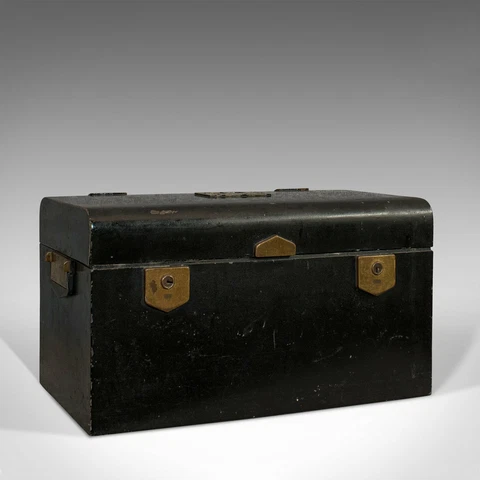 Vintage Deed Box, English, Art Deco, Iron, Document, Deposit, Chest, Circa 1930 Cover