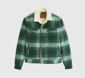Size MEDIUM - LEVIS Plaid Wool Blend Sherpa Trucker Mens Jacket *RARE* BRAND NEW - Picture 1 of 5