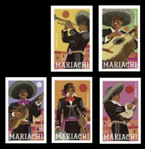 US Mariachi NDC/Imperf Singles Set of 5 Stamps Pre-Order Ships on 20 July 2022. - Picture 1 of 1