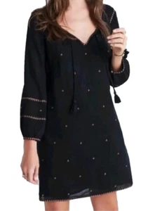 Madewell Bauernkleid schwarz Boho bestickt Signal Kupfer Quaste L Mini gefüttert - Bild 1 von 16