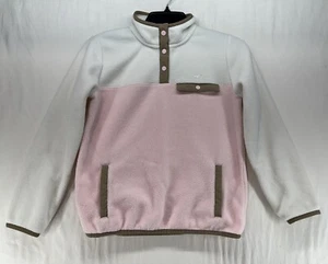 Vineyard Vines Fleece Pullover Pink White 1/4 Button Long Sleeve Pockets Youth M - Picture 1 of 7