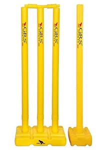 Heavy Plastic Cricket Stumps Set - 4 Stumps + 2 Bails + 2 Stand (Yellow) - Picture 1 of 7