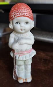 Vintage Porcelain Bisque Penny Doll, Pioneer Boy Soldier, Made In Japan