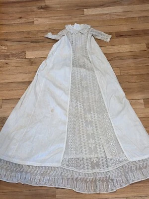 Antique Victorian Era White Ivory Lace Christening Gown Newborn - Image 1 of 4