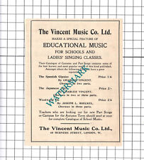 The Vincent Music Co Ltd Berners Street London Advert   - 1906 Clipping