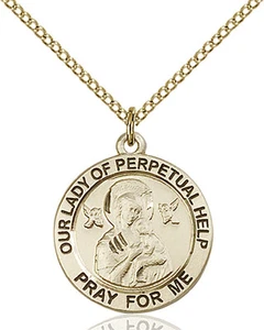 Collana con ciondolo medaglia Vergine Maria perpetuo aiuto riempito in oro 14 carati - Foto 1 di 1