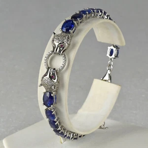 .925 Sterling Silber Armband Tiger Jaguar Katze blaue Saphire Rubin Augen - Bild 1 von 11