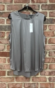 Neu mit Etikett Eileen Fisher Charmeuse-Tanktop zinkgrau Stretch Seide Rundhals 188 $ L - Bild 1 von 5
