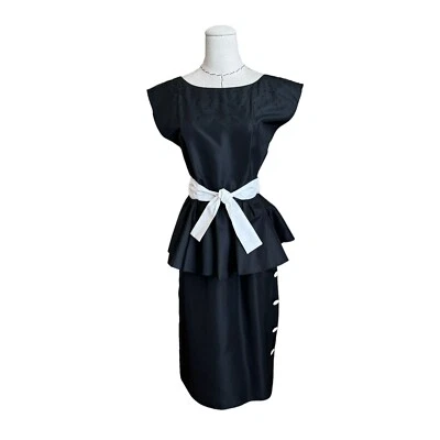 Vintage 70s 80s Contempo Casuals Taffeta Peplum Dress New Wave Prom Party - Image 1 of 4