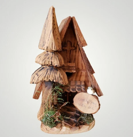 Wood A-Frame Birdhouse Chapel Unique Handmade Rustic Cover