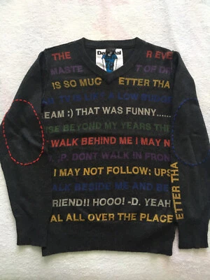 Desigual Boys Cotton Sweather Size 7 8 Gray With Writing - Image 1 of 4