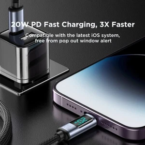 Cable de Datos y Carga Rapida con Pantalla Digital,  USB/C  a 8 Pines, 1,2 Mts - Picture 1 of 8