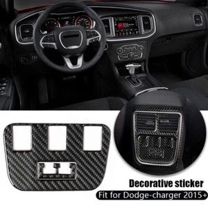 Carbon Fiber Rear Console Heater Button USB Panel Trim For Dodge Charger 2015-22 - Picture 1 of 11